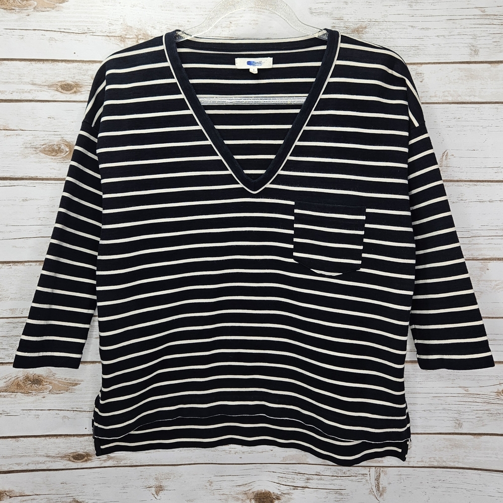 Madewell 3/4 Sleeve Pullover Navy with White Stripes Size Small